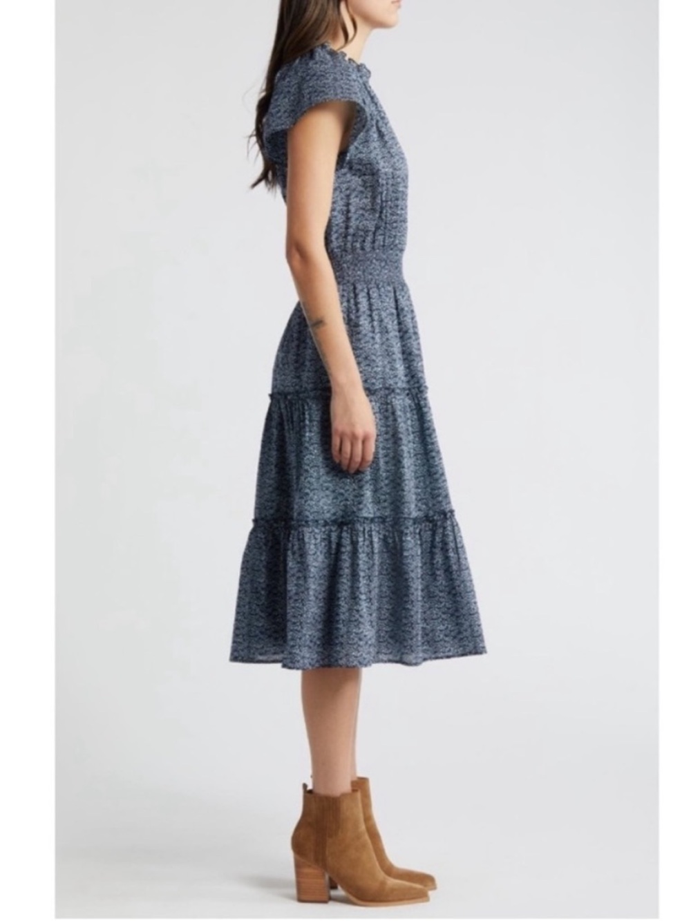 Rails Blue Tiered Midi Floral Print Amellia Costal Cowgirl Dress Sz Small Cotton - Picture 4 of 15